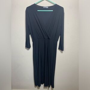 New with tag, black, stretch, faux wrap, midi dress. Xl. Waist tie is missing